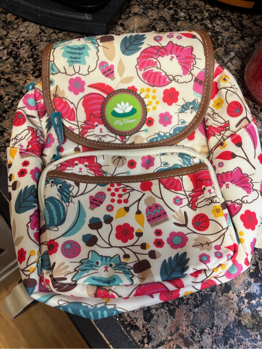 Lily Bloom Cream Floral Cat Print Mini Backpack